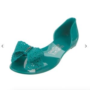 Salvatore Ferragamo - Turquoise Jelly D'Orsay Peep Toe Flat